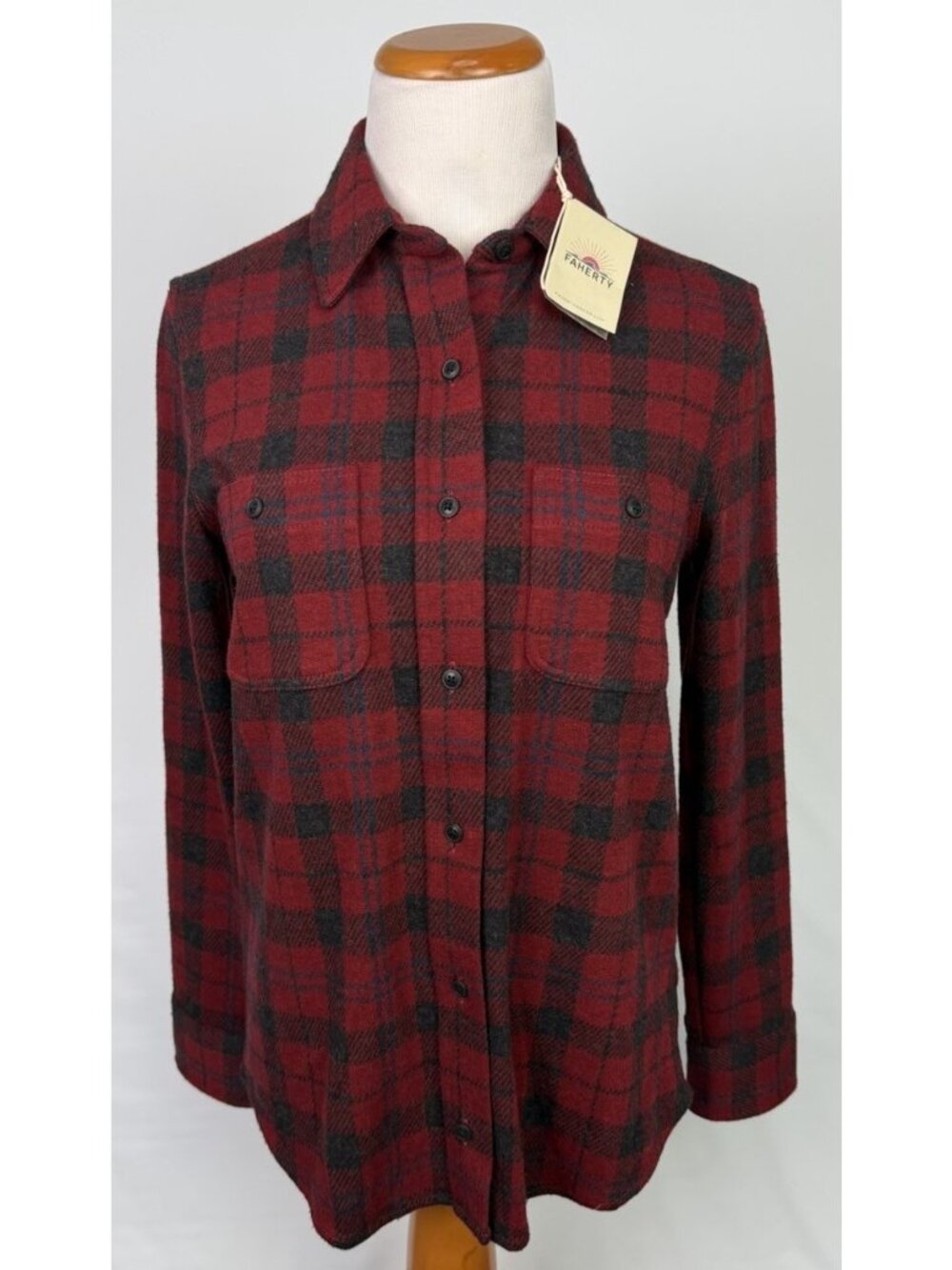 Faherty Women’s XS Cherry Creek Red Plaid Button Up Legend Sweater Shirt NEW